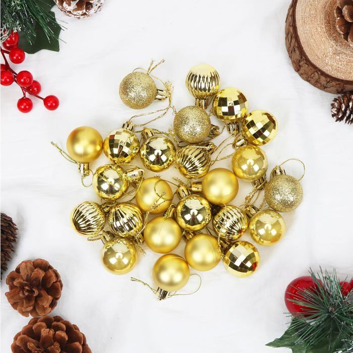 30 Mini Boules De Noël 3 Cm Rouge & Blanc + Étoile – Set Scintillant Brillant/Mat/Pailleté, Déco Sapin & Table