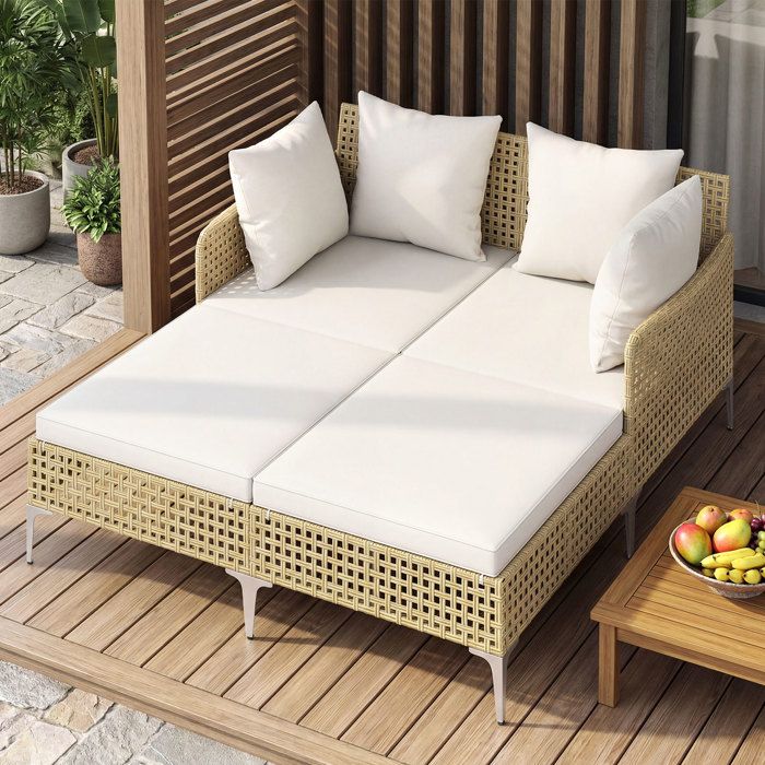 Salon Lit de Jardin d’Extérieur COSTWAY en Rotin PE 2 Places Coussins d’Assise et de Dossier Chaise Longue de Patio Charge 360kg