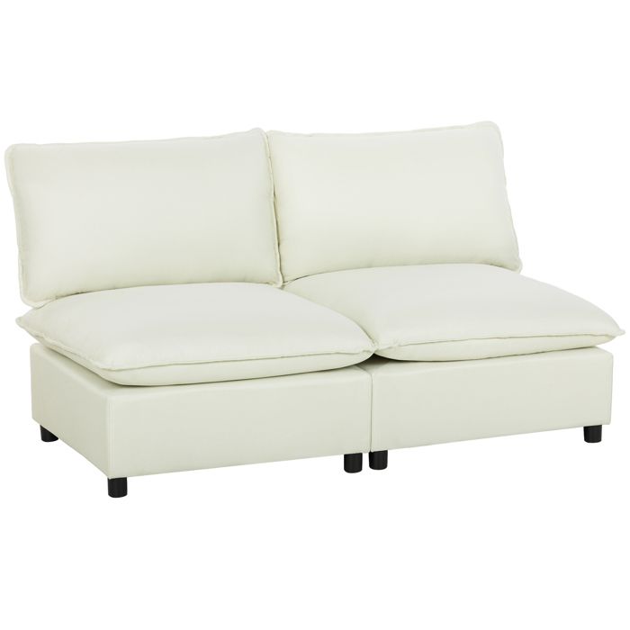 Canapé 2 places - HOMCOM - modulable - sans accoudoirs avec assise large coussins épais - lin - 146 cm - crème