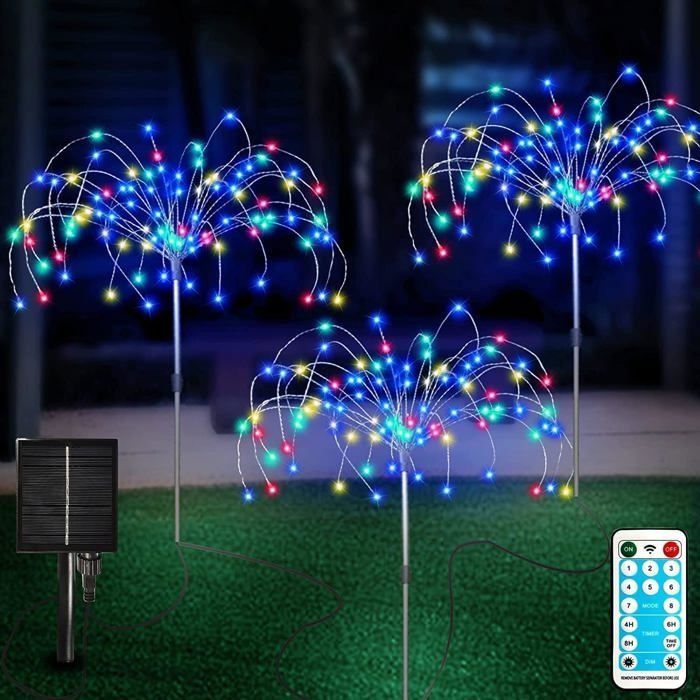 Lot de 3 lampes solaires de jardin avec télécommande 8 modes 120 LED éclairage dextérieur