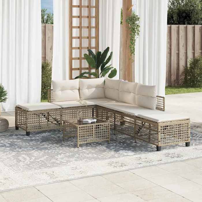 Salon de jardin dangle avec coussins 3pcs - moderne - SOFA-SET - beige résine tressée CC926