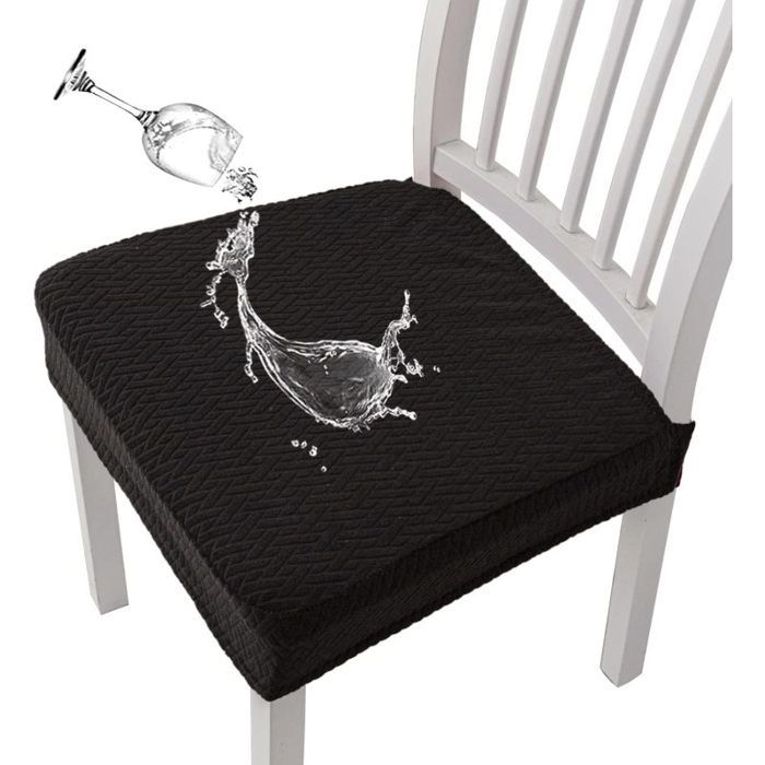 4 Pcs Housse de Chaise Siege Extensible Gaufrée Jacquard Amovibles Lavables pour Salle à Manger Bureau Hôtel Noir HOUSSE DE CHAISE