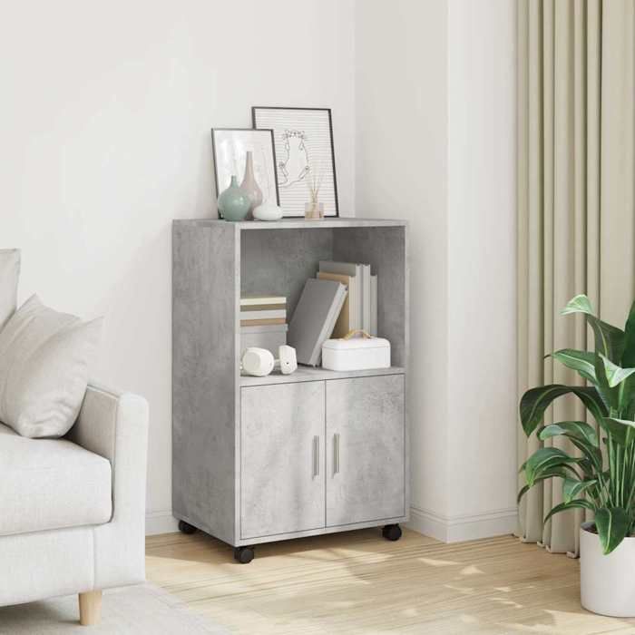 Buffet rectangulaire - 1 PC - Cabinet à roulettes - gris béton 55x40x91 cm - bois dingénierie A10756