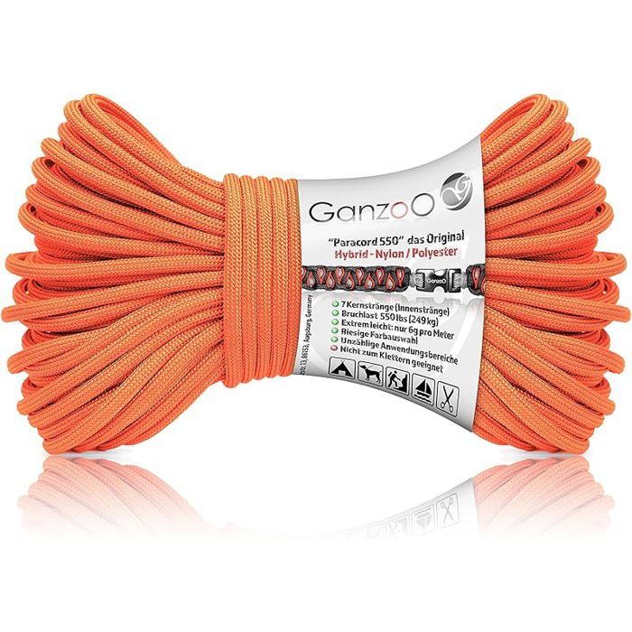 corde paracorde 550 type III 4 mm 30 m hybride nylon polyester 7 brins internes résistance env 250 kg 550 30 mètres Coral