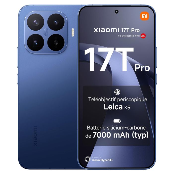 Smartphone Xiaomi 17T Pro 5G 12Go Ram 1To Bleu Écran 6.83 144 Hz 7000mAh HyperCharge 100W Téléobjectif Leica 5 x - Version globale