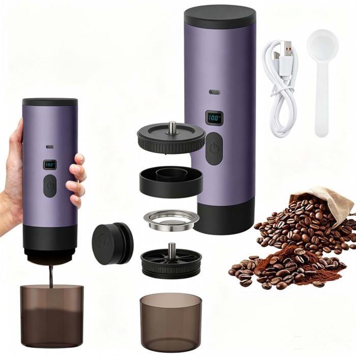 Cafetière électrique  3-en-1 - 15 bar chauffe en 8 min – Batterie 7800mAh charge USB-C – Pour camping voiture bureau studio