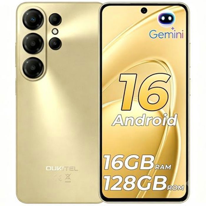Smartphone OUKITEL C26 16Go+128Go/1To Écran 663 90Hz Batterie 5150mAh Telephone Portable Android 16 Double SIM 4G/NFC Jaune