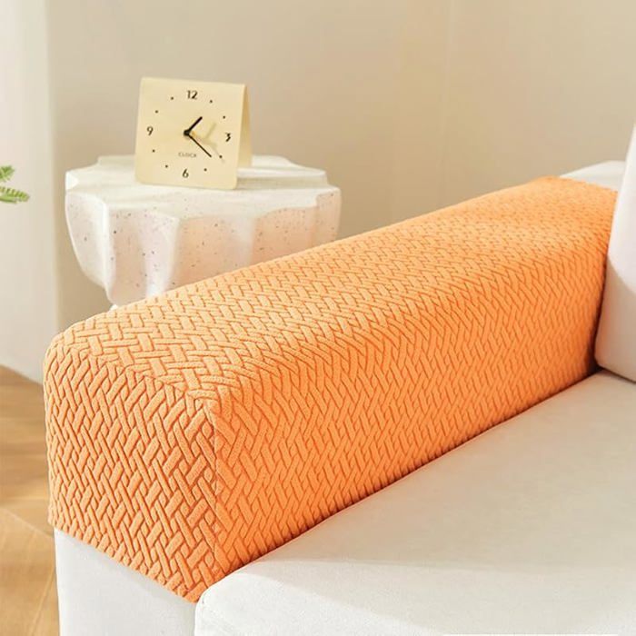Lot de 2 housses daccoudoir élastiques anti-dérapantes orange pour canapé fauteuil inclinable protège-accoudo HOUSSE DE FAUTEUIL