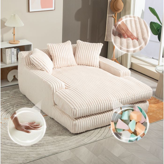 Canapé compressé en tissu côtelé 1 place avec 3 coussins sans montage - BEAUNIV - mousse haute élasticité beige