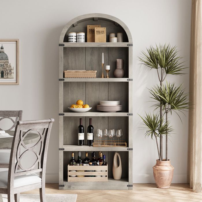 KOIOPLIE Bibliothèque 5 étagères 182 cm style fermier avec arche étagère livre MDF renforcée gain de place Gris