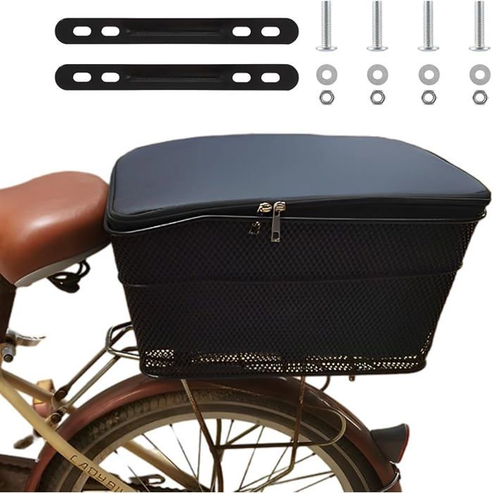 Panier Velo Arriere 40x30x20cm Panier Velo Grand Arrière Panier pour Velo Porte-Bagages en Métal Noir Panier Arriere Velo 20L