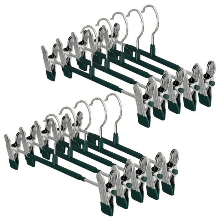 Lot de 10 Cintres Pantalons Métal avec 2 pinces antidérapantes réglables gain de place pour manteaux jeans chaussettes vert Corvina
