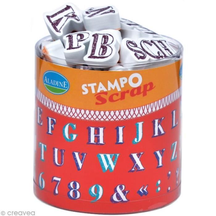 Kit 54 tampons Stampo'scrap Alphabet crayonné Set de 54 petits tampons Stampo'scrap Aladine, - hème : Alphabet crayonné -