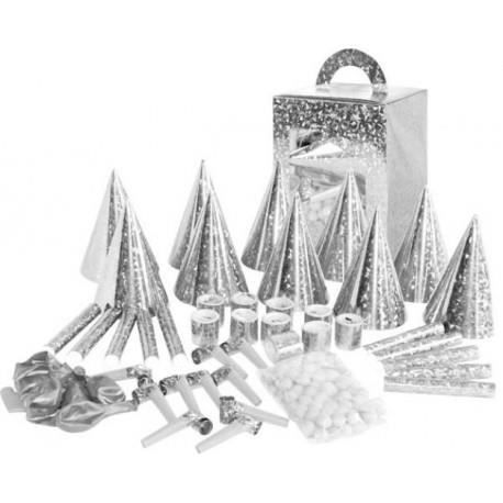 Boîte Cotillons - Non spécifié - 10 Personnes - Argent - 10 Chapeaux - 10 Sarbacanes - 10 Ballons