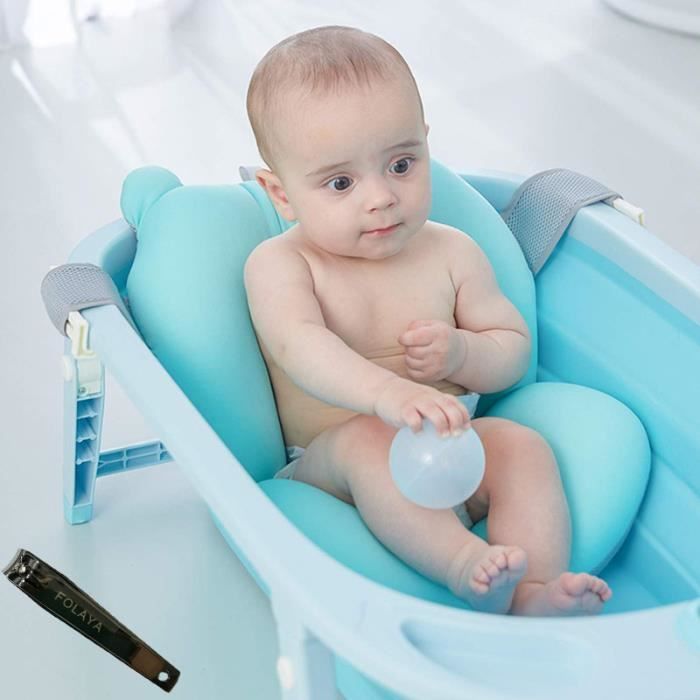 Tapis de bain pour nourrisson bébé - FOLAYA - Flottant coussin de bain - Bleu - 6 mois et plus