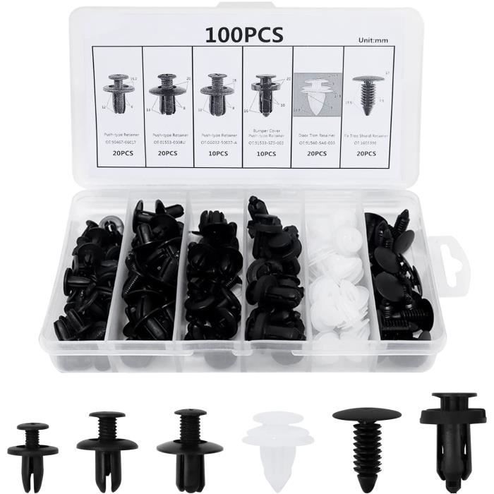 100 Clips Rivets Plastique Pour Voiture - Kit De Fixation Pour Panneaux Et Pare-chocs