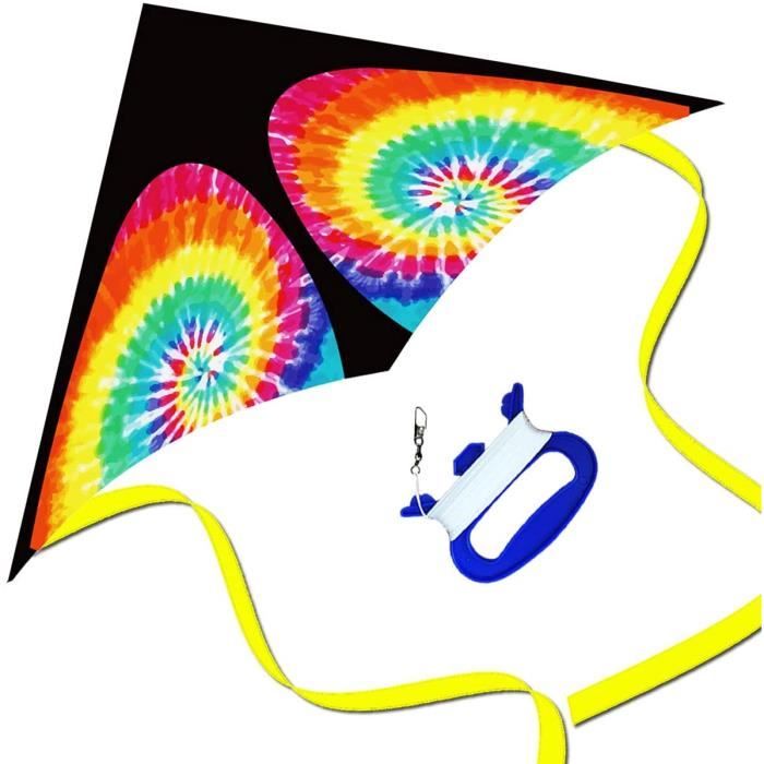Cerf-volant Delta Arc-en-ciel – Facile à Monter, 160x82 Cm, 6 Queues, Cordon 90 M, Pour Enfants Et Adultes, Plage Et Parc