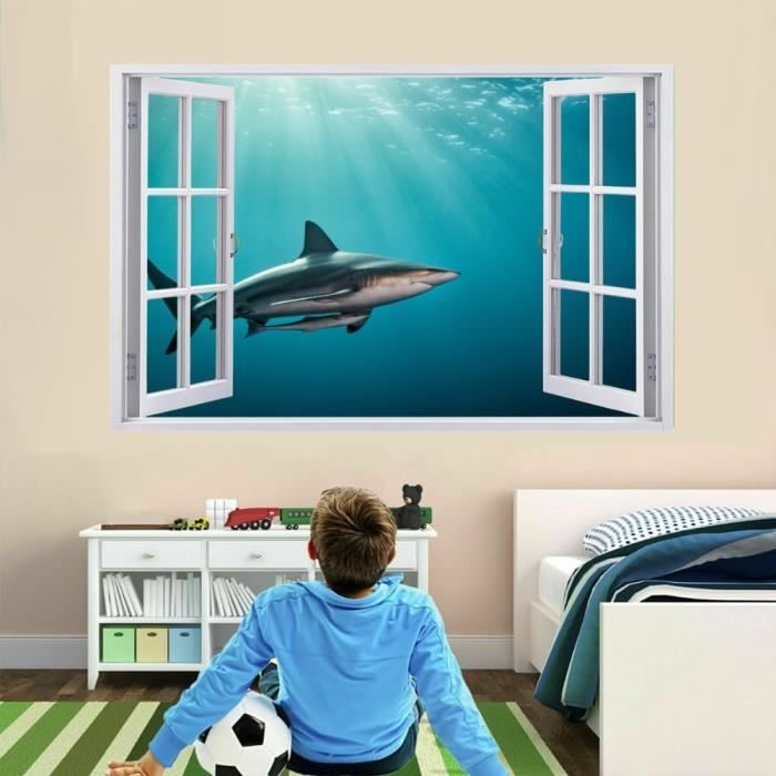 Stickers Muraux 3D Smashed Murales Requin Autocollants De Sol En Vinyle Imperméables Amovibles