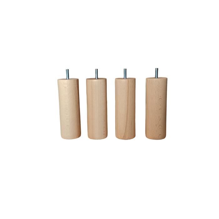 Hévéa Lot De 4 Pieds De Sommier Bois Naturel 25 Cm – Hauteur Cylindrique Design M8