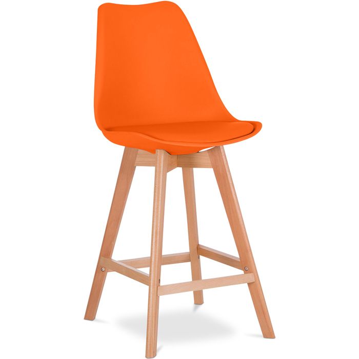 Premium Tabouret de bar Brielle avec coussin de scandinave - Bois Orange