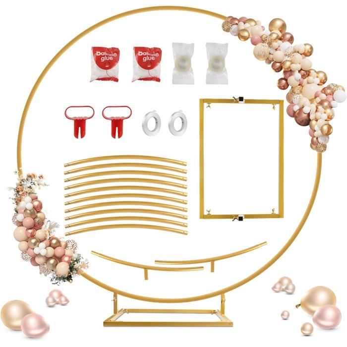 1.8M Arche Ronde Metal,Kit D'arches De Ballon Rond en Métal,Arc en Ballon Rond,Kit De Décoration Ronde en Métal,Ronde Ballon Support Kit Arche,Metal Arche pour Décorations,d'or,1.8m