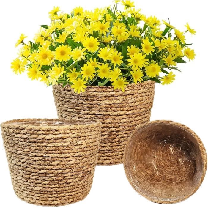 Grand Panier Décoratif En Osier - 2 Poignées - 40x30x17 Cm - Pour Patio, Jardin Ou Maison