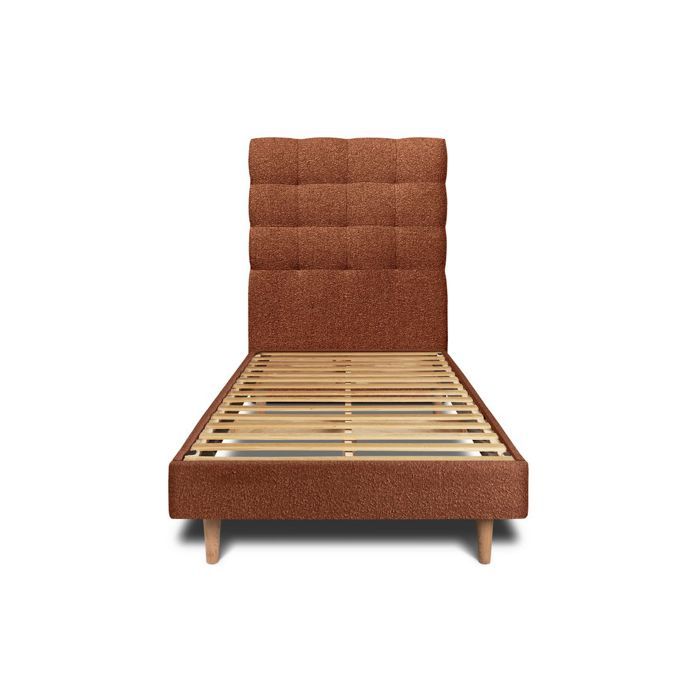 Lit 90x190cm avec tête de lit capitonnée bouclette et sommier kit Terracotta - Hauteur totale : 29cm