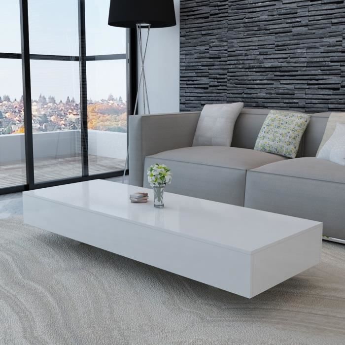 Table basse - P0 - Haute brillance - Blanc - Rectangulaire - Contemporain