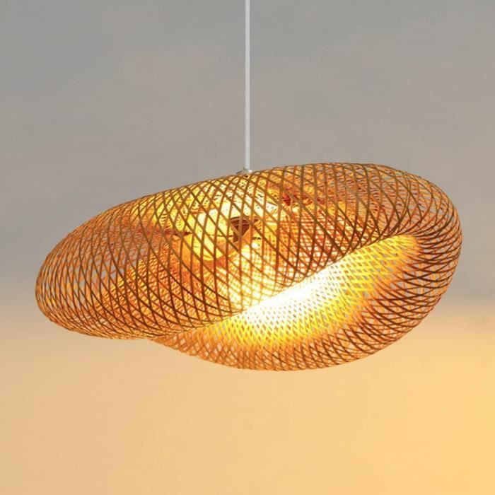 Abat-jour / Lustre Pendentif En Bambou Et Rotin Tissé Main - Style Ferme - Beige - Neuf