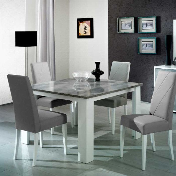 table de repas carrée laqué blanc brillant/gris - avellino - gris - bois - l 120 x l 120 x h 75 cm - table de repas