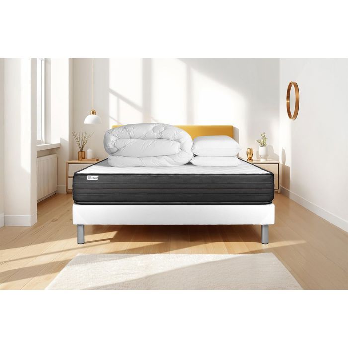 Pack lit complet 200x200 cm - Matelas + Sommier Blanc (en kit) + 2 oreillers + Couette - Vitalpower Blanc Pack lit complet 200x200 cm - Matelas + Sommier Blanc (en kit) + 2 oreillers + Couette - Vitalpower Blanc