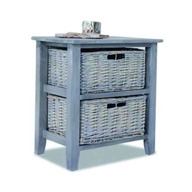 Meuble De Rangement En Bois Gris Avec 2 Paniers En Osier Bekka