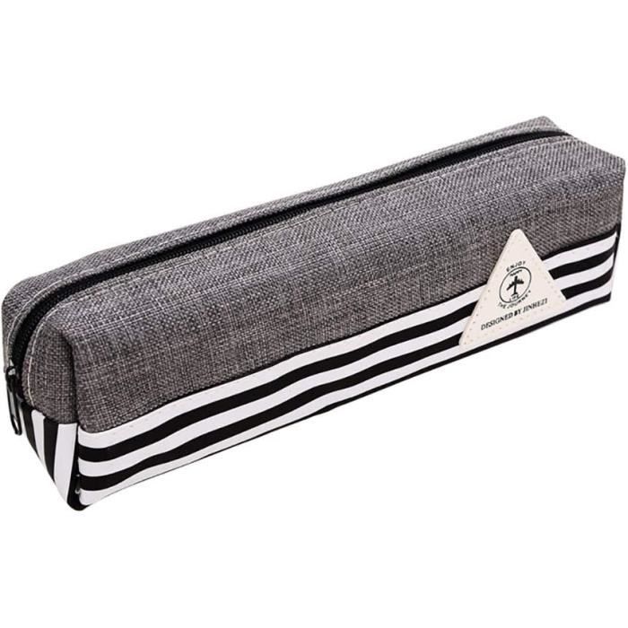 Qkbuza - Grande Trousse Scolaire 3 Compartiments 21x12x8 Cm - Toile, Fermeture éclair - Pour Crayons, Maquillage - Fille/garçon