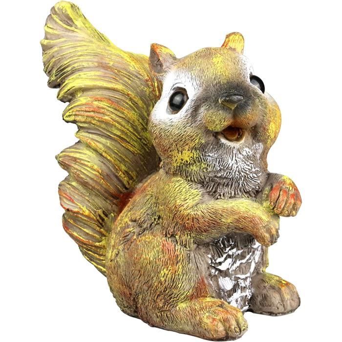 Statue Écureuil Résine Orange - Décoration Jardin Extérieur - Figurine Animale Pour Arbre, Clôture