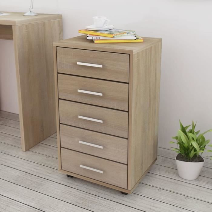 Meuble de Rangement Caisson à Tiroir de Bureau avec Roulettes 5 Tiroirs  Chêne - Cdiscount Maison