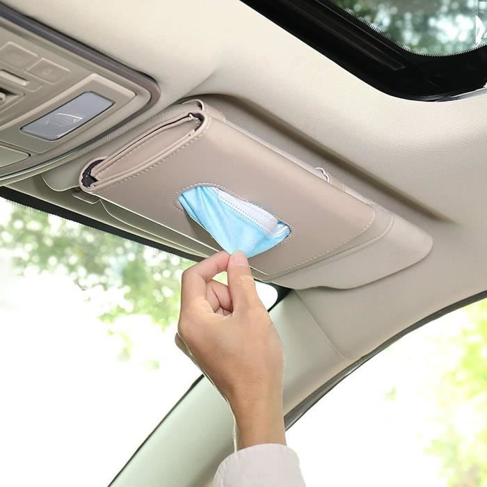 Lot De 2 Porte-mouchoirs Pour Pare-soleil De Voiture - En Simili Cuir Beige, Dimensions 23x12 Cm - Universel