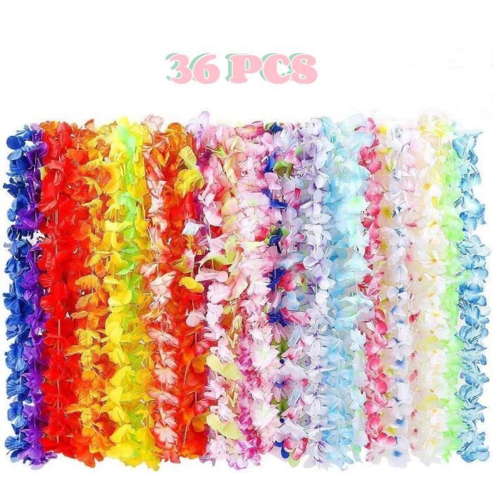 Déco Fête Hawaïenne - 36 Leis Fleuris + 16 Épingles à Cheveux - Pour Mariage Plage Et Soirée Luau