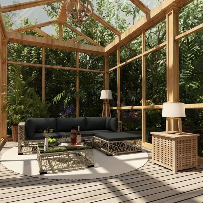 Salon de jardin - vidaXL - 5 pcs - Résine tressée - Gris - Coussins confortables