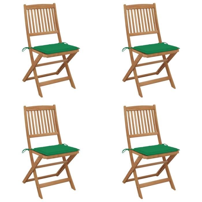 Lot de 6 chaises de jardin pliables en bois d'acacia massif avec coussins - LUXE&Classique