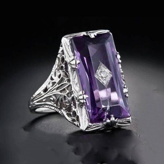 Bague Argent Avec Pierre Violette Carrée - Occasion - État Visible Sur Photos
