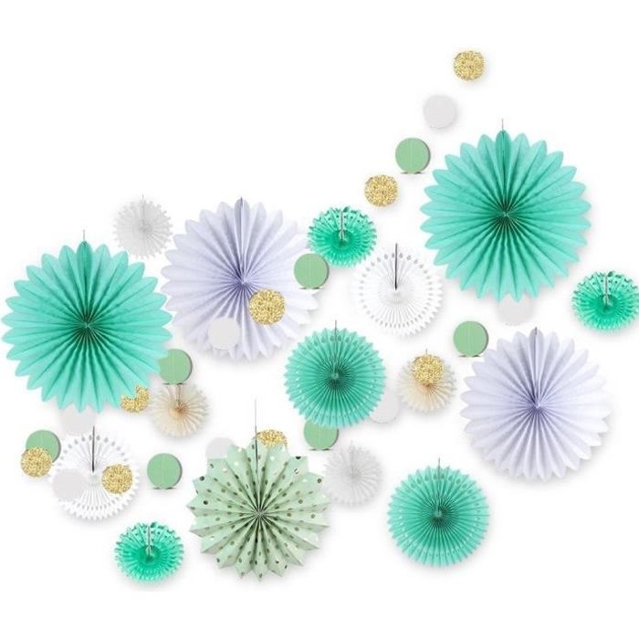 Lot De 17 Rosace Papier Vert Menthe Et Circle Guirlande Decoration Chambre Enfant Pour Bapteme Anniversaire Salon Deco Achat Vente Kit De Decoration Cdiscount