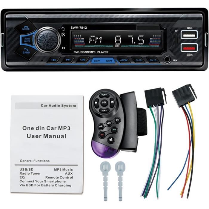Autoradio Bluetooth Mains Libres 1 Din Radio Voiture Récepteur avec Lecteur  MP3/WMA/FM/USB Télécommande Stéréo Soutien AUX-in/SD - Cdiscount Auto