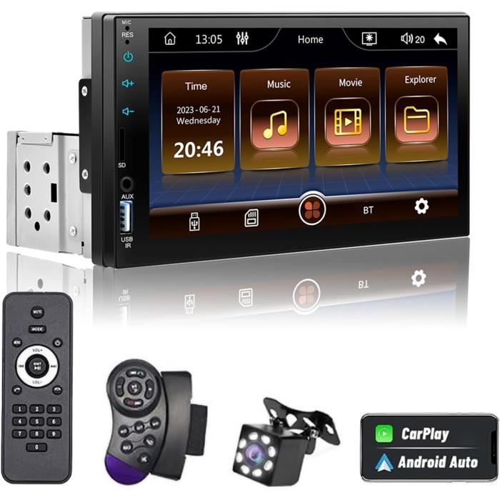 Autoradio 2 DIN 7" Tactile Carplay & Android Auto – Bluetooth 5.1, Mirror Link, Caméra Recul, EQ, FM – Écran HD + SWC