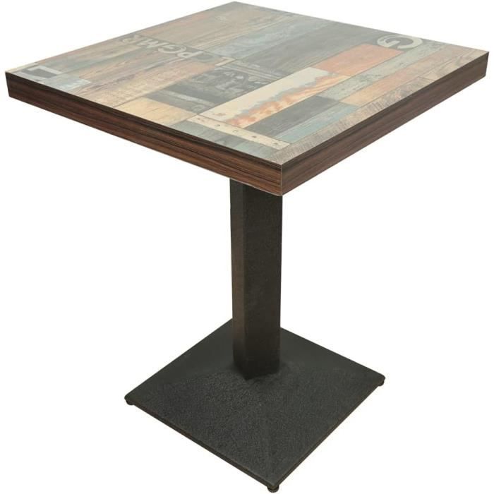 Meuble Style Rétro Table De Bar Carrée Industrielle HUOLE - 60x60x75cm - Bois MDF & Métal - Charge 120kg Table Cuisine 60x60