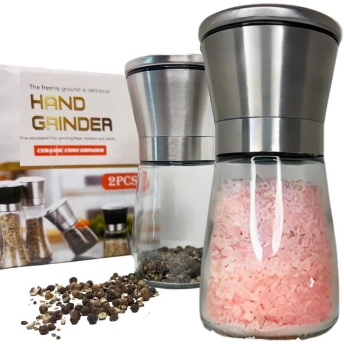 Moulin à épices En Bois Et Inox - 2 Pièces - Broyeur Manuel Pour Herbes, Thé Et Aromates
