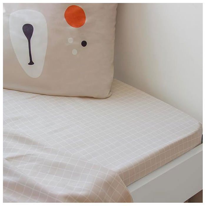 Drap Housse - COTE DECO - 90x190 cm - Motif Carreaux Beige et Blanc - Bonnet 25 cm - Microfibre Drap Housse - COTE DECO - 90x190 cm - Motif Carreaux Beige et Blanc - Bonnet 25 cm - Microfibre