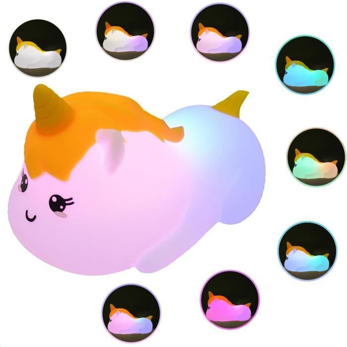 GIBOHOM Licorne Veilleuse Enfant Tactile LED USB Rechargeable - 3 Modes Luminosité Silicone