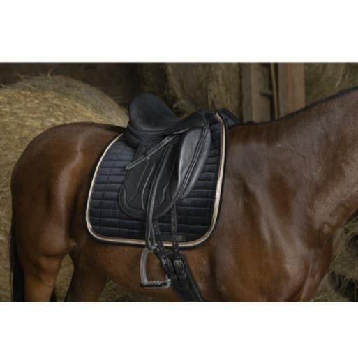 Comparer les prix de Tapis de selle EQUITHÈME "Mosaïque" - Couleur : noir/coloris or rose, Taille : cheval - dressage équitation