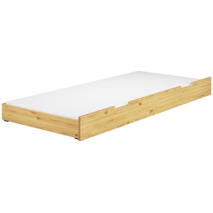Tiroir lit pour les lits superposès pin naturel avec sommier à lattes et matelas 90.10-S7M