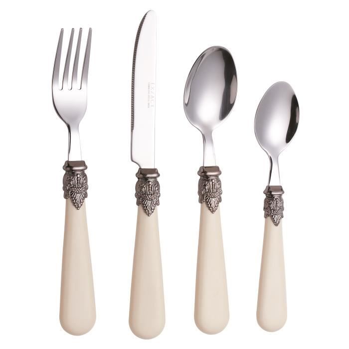 Ensemble de couverts - EXZACT - traditionnel - crème ivoire - inox miroir poli - 16 pièces